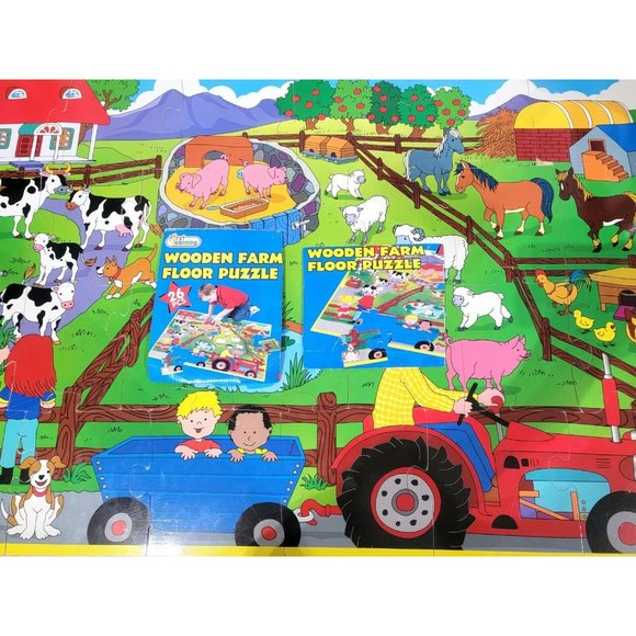 JUMBO 26 piece kids' Wooden FARM scene JIGSAW FLOOR PUZZLE 36x24 First Learning - Picture 2 of 9